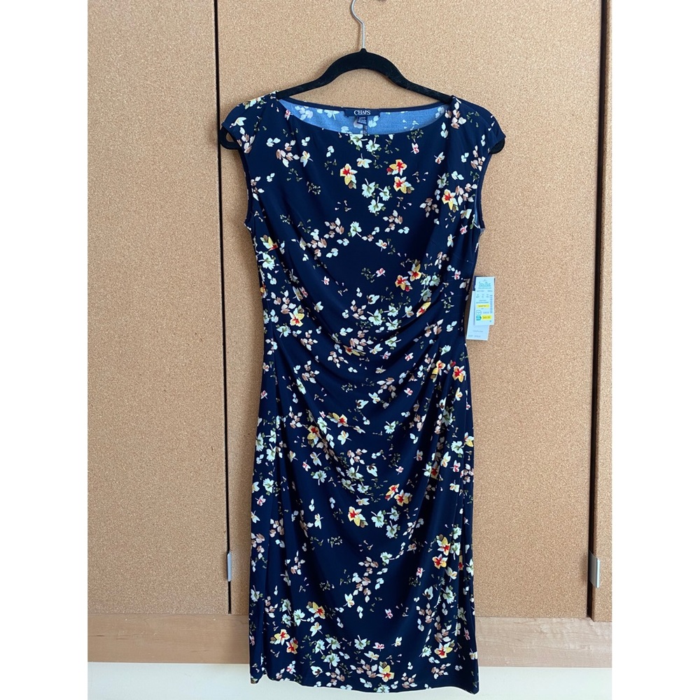 Chaps Navy Floral Below-the-knee Dress